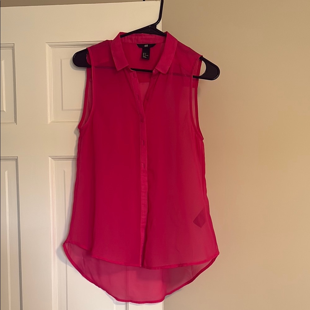 H&M Pink Sleeveless Notched Collar Blouse